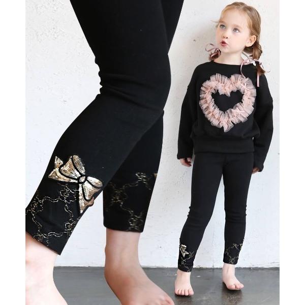 レギンス スパッツ ゴールドリーナ レギンス / スパンコール ブラック リボン キッズ 子供 女の...