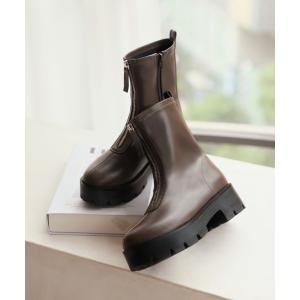 ブーツ 厚底センタージップストレッチブーツ レディース
