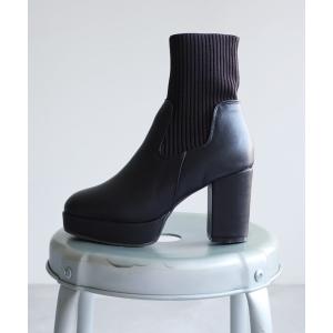 ブーツ 厚底プラットフォームニットブーツ レディース