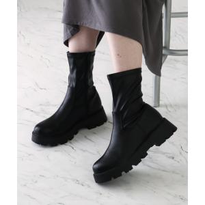 ブーツ 厚底インヒールストレッチミドルブーツ レディース
