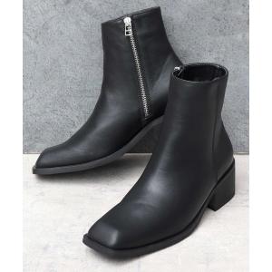 ブーツ スクエアトゥ ハイヒール サイドジップ ヒールブーツ メンズ