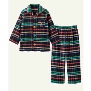 ルームウェア パジャマ おなか安心ボタン付きやわらかネル起毛長袖前開きパジャマ （カラフルチェック）の商品画像