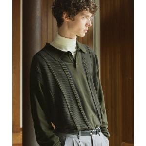 【個性派古着】日本製　長袖総柄デザインニットポロシャツ　マルチカラー　メンズL THE SHOP TK ポロシャツ マルチストライプ ニットポロシャツ メンズ