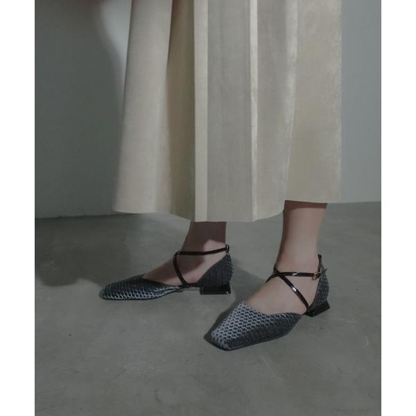 パンプス スクエアトゥJQストラップフラットシューズ