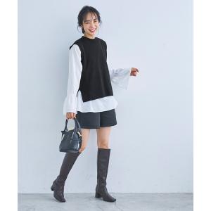 レディース シャツ ブラウス パール付きベストセットブラウス