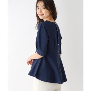 レディース tシャツ Tシャツ パール調ボタン ペプラムトップス「洗濯機洗い可」