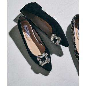 パンプス 「本革」「NICAL」スクエアビジューフラットパンプス/34312