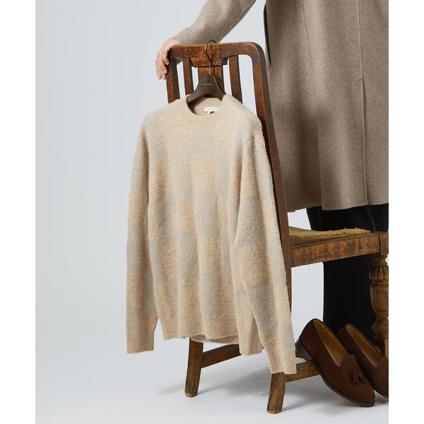 セーター ニット リャマ混チェック クルーネックニット メンズ