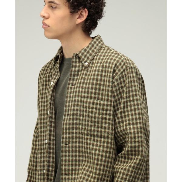 シャツ ダブルフェイス チェック オープンカラー ボタンダウン シャツ メンズ レディース