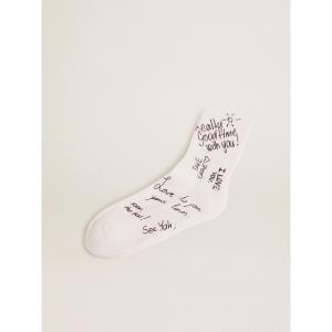 靴下 SOCKS HIGH RIB/LETTERING PRINTCOTTON BLEND YARN メンズ レディース