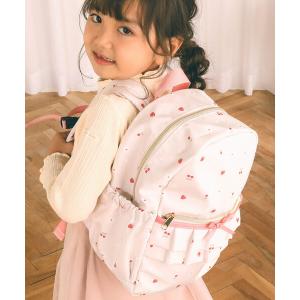 リュック フルーツ総柄無地ポケット付きフリルリュック(M~L) キッズ 子供 女の子