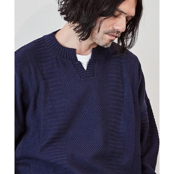 セーター ニット mn2832-キーネックミックス編みセーター メンズ
