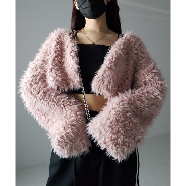 カーディガン 「 ３COLOR 」ロングシャギーボアショートボリュームカーディガン レディース