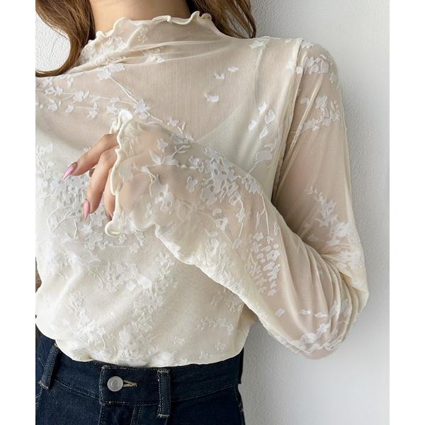 tシャツ 入園式 卒業式 大人シックに映える。花柄フロッキーのシアーハイネックプルオーバー レディー...