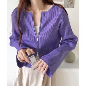 カーディガン 「mily bilet」ヘビロテ確定。フレアスリーブダブルジップクロプトカーディガン レディース