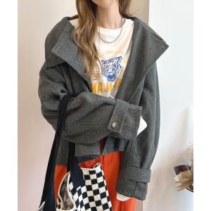 コート アウター スタンドカラーショートコート レディース