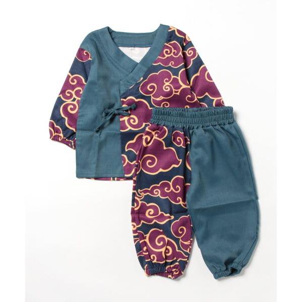 浴衣 「カヤ」わらべ おのこ文様キッズ甚平100cm キッズ 子供 男の子 女の子