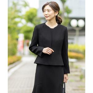 セレモニースーツ セットアップ 洗える ブラックフォーマル ノーカラージャケット×前ファスナーワンピース「喪服・礼服」 レディース