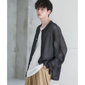 シャツ ブラウス メンズ クロシェメッシュ編みシアー長袖ニットシャツ｜ZOZOTOWN Yahoo!店