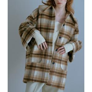 ステンカラーコート コート ワイドスリーブチェックコート レディース