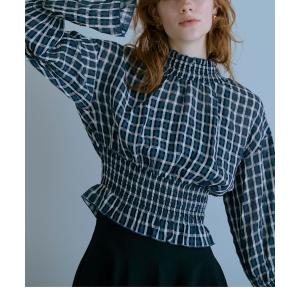 ブラウス シャツ シャーリングチェックブラウス レディース