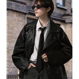 ジャケット ライダースジャケット メンズ オーバーサイズシンセティックレザーダブルライダースジャケット「ENDER