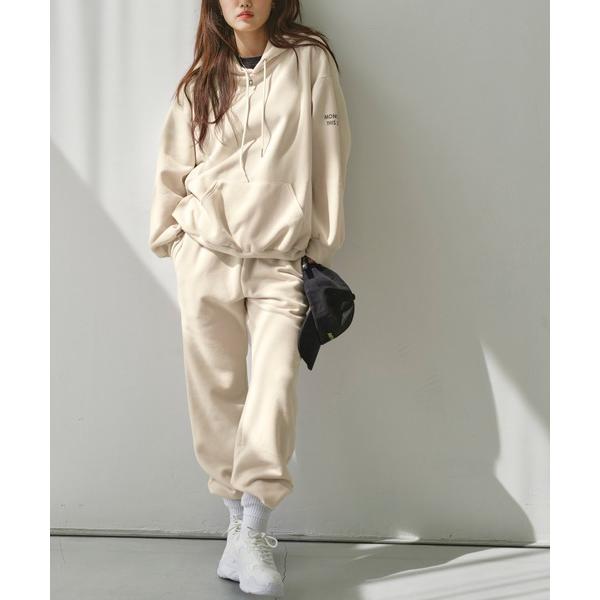 パジャマ ルームウェア 「裏起毛/上下セット」ゆるシルエットロゴパーカー＆パンツ「普段着でもルームウ...