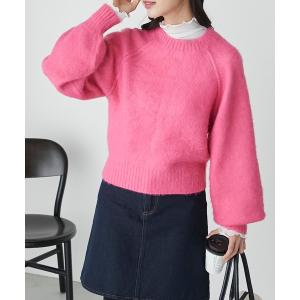 ニット セーター ラグランスリーブ コンパクトシャギーカラーニットプルオーバー レディース