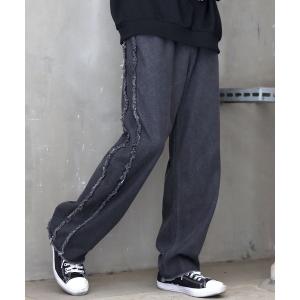 パンツ デニム ジーンズ メンズ Wide Tapered side fringe Denim pants/ワイドテーパード サイドフリンジ デニム｜zozo