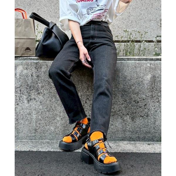 ジーンズ デニム デニムパンツ 「XSサイズあり/セットアップ可」パッチ付きテーパードデニム レディ...