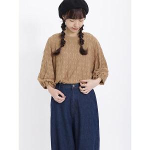 tシャツ Tシャツ 花柄ジャカード7分袖カットソー