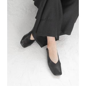 パンプス ふかふかインソール/かかとを踏める2wayぺたんこフラットシューズ/Vカットバブーシュ