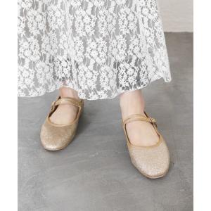パンプス 「21.5cm〜26.5cm」スクエアトゥベルト付きフラットパンプス