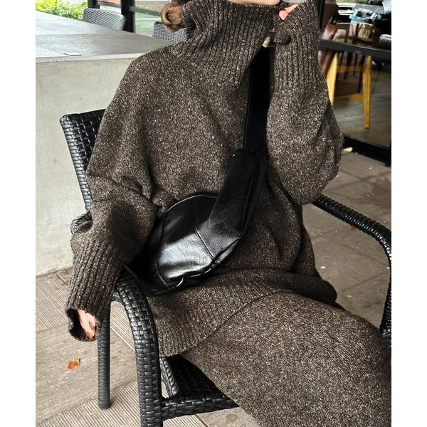 ニット セーター リブタートルニットトップス レディース