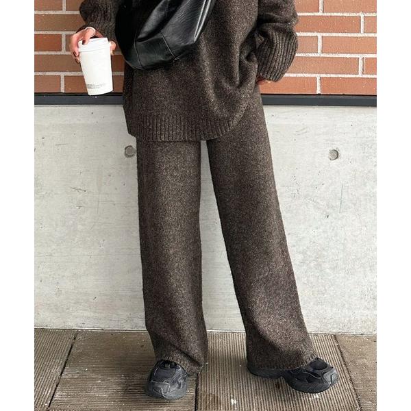 パンツ シンプルストレートワイドニットパンツ レディース