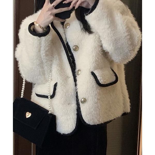 ノーカラーコート コート レディース ノーカラーパイピングボアジャケット レディース