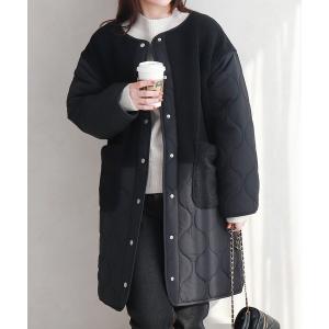 ダウンコート ダウンジャケット ノーカラーボアキルトコート レディース