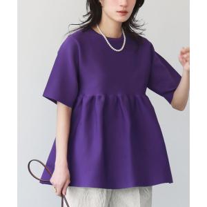 ニット 裾フレア切り替え半袖ニットプルオーバー