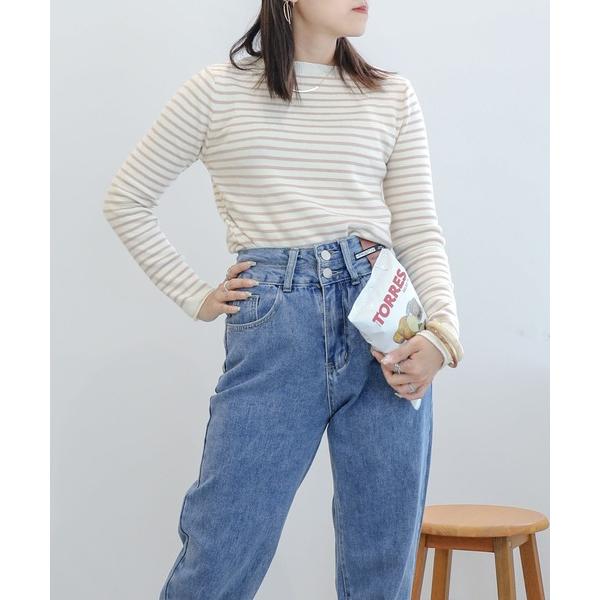 ニット セーター ハイネック　ボーダーニットトップス レディース