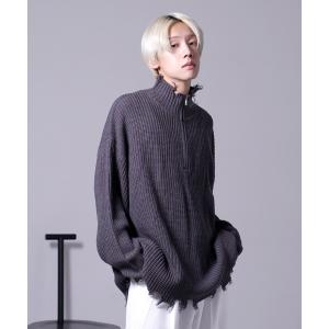 ニット メンズ ダメージ ハーフジップ ニット プルオーバー｜ZOZOTOWN Yahoo!店