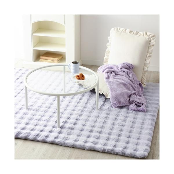 ラグ ラグマット 低反発 ポコモコファー ラグ S 1400×1000 ライトパープル 床暖房対応