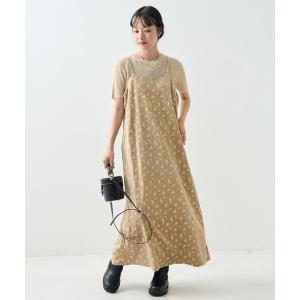 ワンピース ベロア フラワー刺繍 キャミワンピース