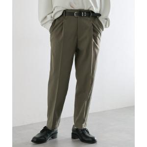 スラックス Center crease/brushed twill/tuck tapered slacks /