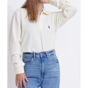 ポロシャツ 「 GIORDANO 」 スモールライオン刺繍ドライストレッチ長袖ポロシャツ メンズ レディース