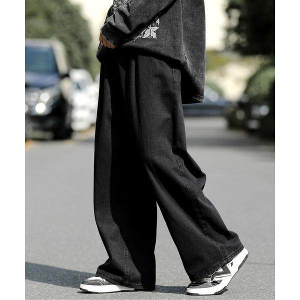 ジーンズ 「neos -addictive design-」ワイドシルエット ビンテージ ウォッシュ...