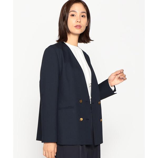 ジャケット ノーカラージャケット Ｔ／Ｒツイル　Ｗブレスト　ノーカラージャケット レディース