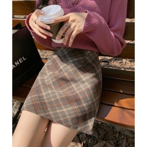 スカート 裏地パンツ付きチェックスカート