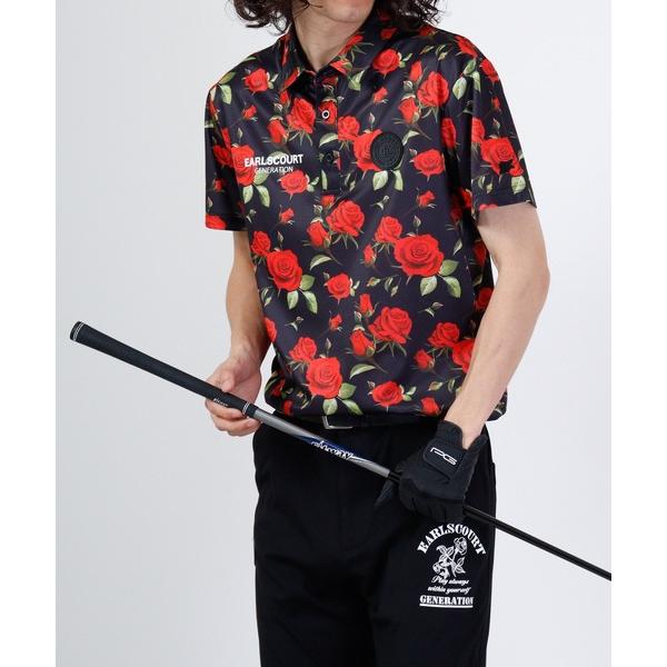 ポロシャツ ＲＯＳＥ柄ポロシャツ　ゴルフ メンズ レディース