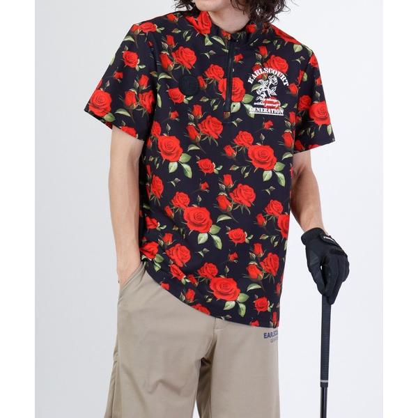 tシャツ ＲＯＳＥ柄モックネックトップ　ゴルフ メンズ レディース