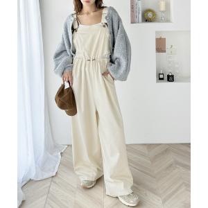 サロペット オーバーオール レディース 1枚でこなれスタイル。カットアウト綿ツイルサロペット